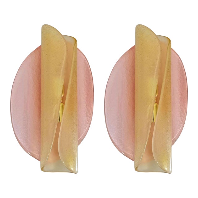 Pair of Pink and Gold Murano Glass Sconces 1990s For Sale