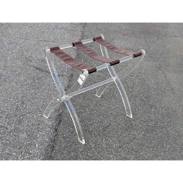1970s Lucite Luggage Stand / Luggage Rack With Leather Straps For Sale - Image 4 of 8
