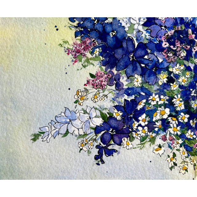 Paper Watercolor Ink and Wash Painting of Larkspur Giclee Print For Sale - Image 7 of 10