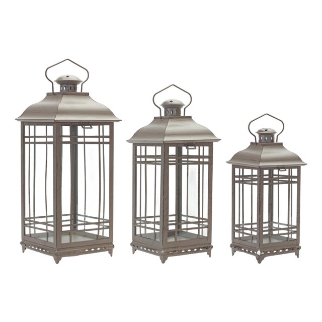 Traditional Brown Metal Lantern (Set of 3) For Sale