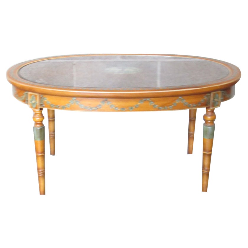 Vintage Italian Oval Coffee Table in Painted Wood, Perpetual Glass and ...