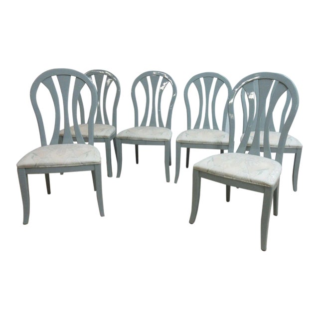 Vintage Lacquer Gunmetal Gray Century Furniture Dining Room Chairs - Set of 6 For Sale