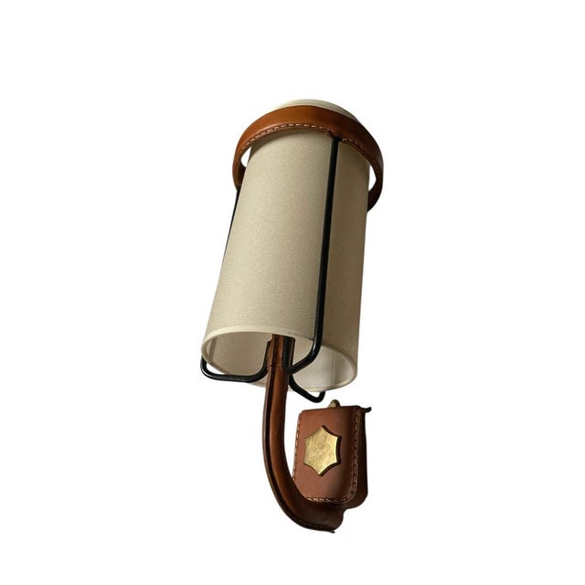 Mid-Century Modern Stitched Leather Sconces by Jacques Adnet, 1950s, Set of 2 For Sale - Image 3 of 10