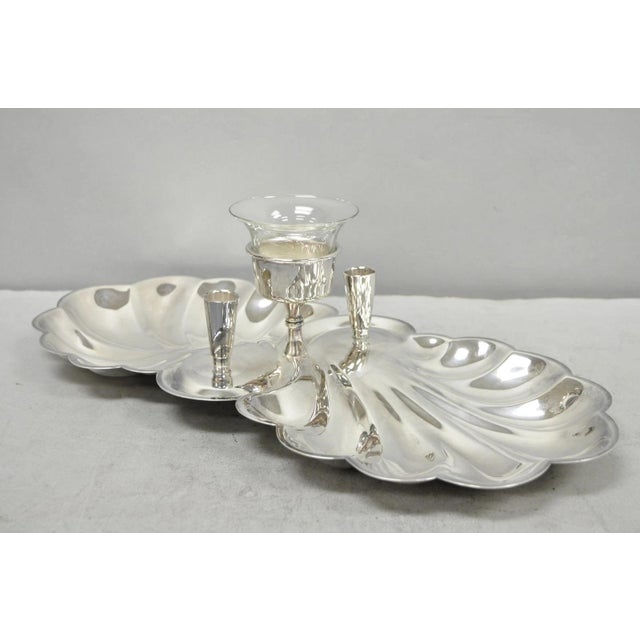 Mid 20th Century Vintage Sheffield Silver Plated Clam Shell Shrimp Cocktail Serving Platter Tray For Sale - Image 5 of 12