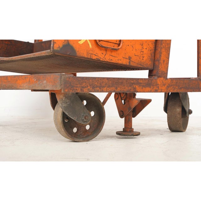 Mid 20th Century Industrial Seven Tray Orange Steel Rolling Cart For Sale - Image 6 of 9