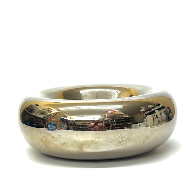 Chrome bowl. This vintage, rare statement piece is a stunning large bubble-style glass bowl from 1988, signed. Height:...