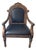 Late 20th Century Carved Throne Armchair With Black Leather Upholstery and Nailhead Trim For Sale