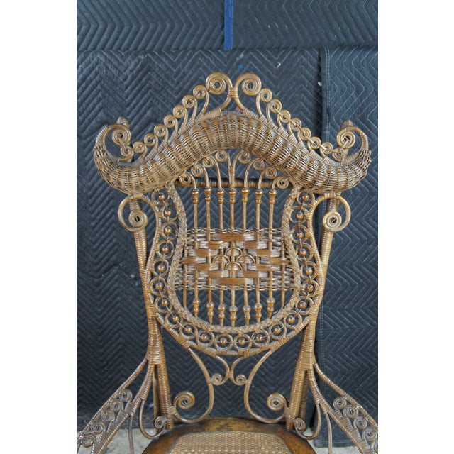 Antique Victorian Indianapolis MFG Co Wicker Rattan Portrait Chair 46" For Sale - Image 4 of 13