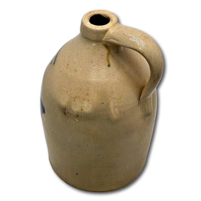 Excellent & Unsusal 1 1/2 Gallon Size Antique American Blue Flower Decorated Stoneware Jug From Vermont Circa 1870s For Sale - Image 13 of 18