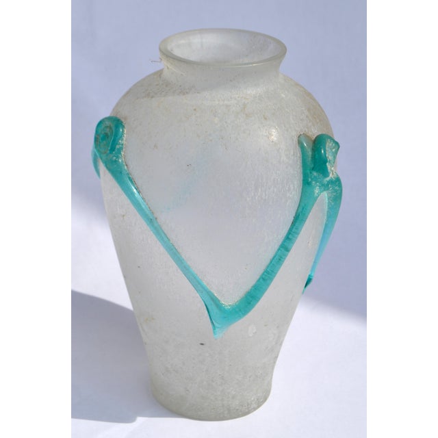 Glass Archimede Seguso Style Scavo Corroso Art Glass Vase Frosted & Aqua Murano Glass For Sale - Image 7 of 16