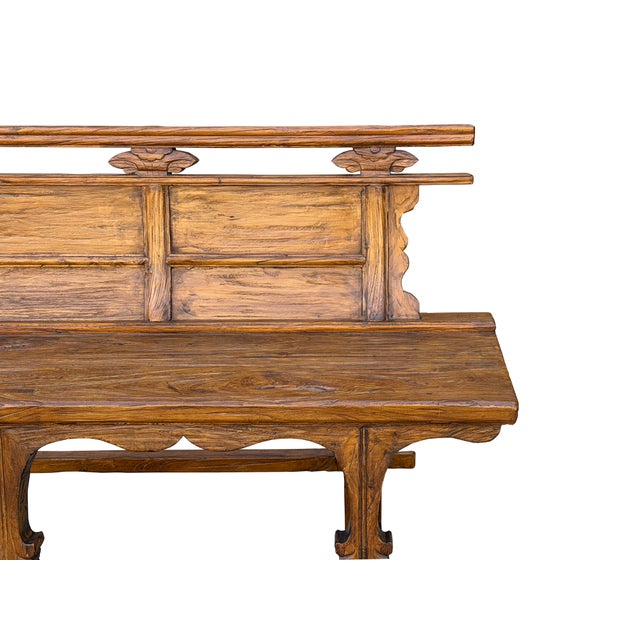 Sienna Vintage Rustic Raw Wood Long Sitting Bench With Back For Sale - Image 8 of 9