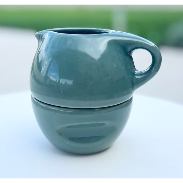 Russel Wright for Oneida Seafoam Green Stackable Creamer & Sugar Set Beautiful and functional, this stackable creamer and...