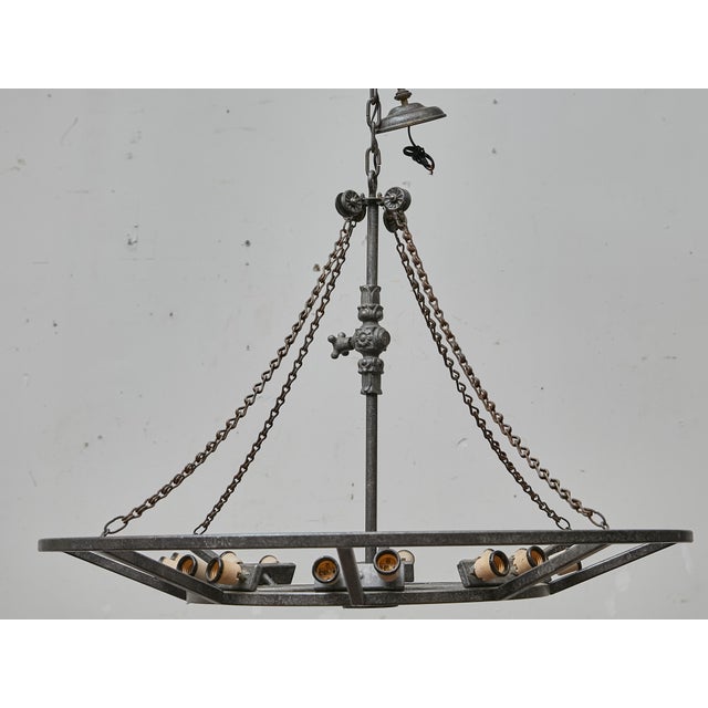 Large French Industrial Iron Chandelier With 12 Lights, Circa 1920 - Us Wired For Sale - Image 18 of 18