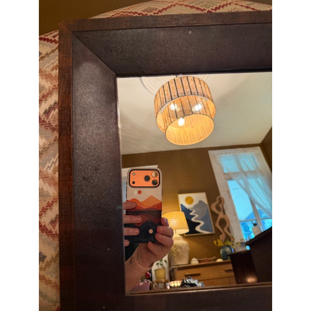Wood Antique Mahogany Wood Beveled Wall Mirror Two Tone Folk Art Border Ca 1870 For Sale - Image 7 of 11