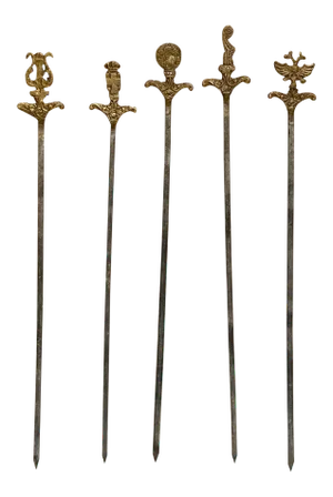 Vintage Bbq Skewers in Steel With Solid Brass Handles- Set of 5