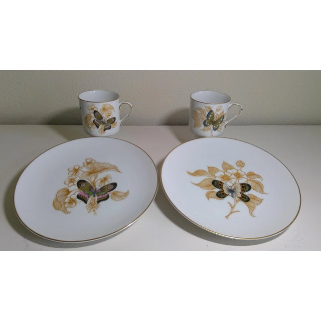 Vintage 1960s Fitz & Floyd Butterfly Salad Plates and Matching Demitasse Cups - a Pair For Sale - Image 13 of 13