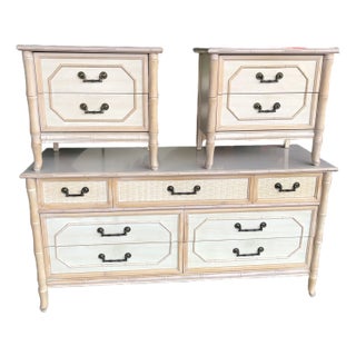 Broyhill Faux Bamboo Dresser & Nightstands For Sale