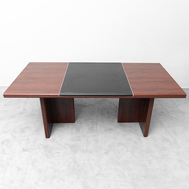 Wooden and Eco-Leather Desk Table, 1970s For Sale - Image 3 of 11
