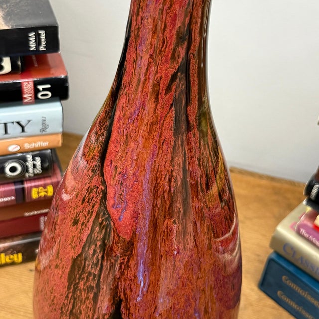 Red Red and Black Glazed Ceramic Vase with Skinny Neck For Sale - Image 8 of 9