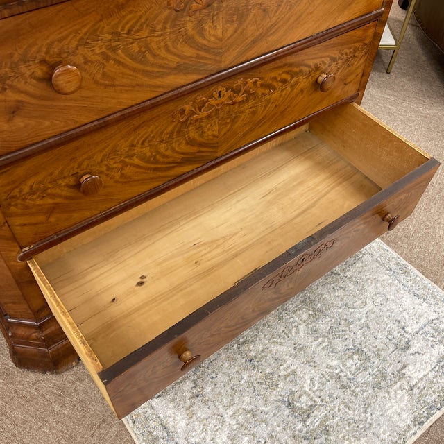 Brown Flame Mahogany Rococo Revival Chest With Swan Mirror For Sale - Image 8 of 11