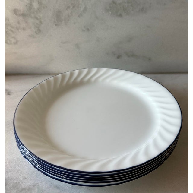 Corning Inc. Vintage White and Blue Corelle Glass Plates - Set of 6 For Sale - Image 4 of 8