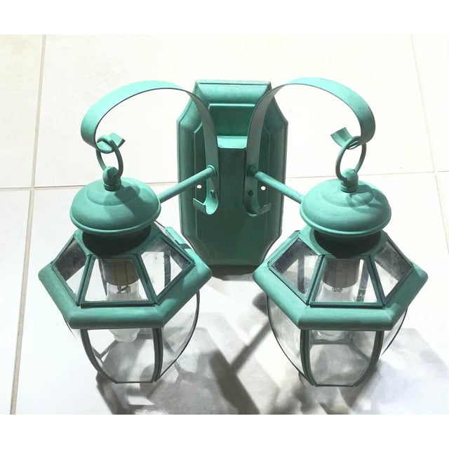Vintage Brass 2-Light Outdoor Wall Lantern -15” W X 12”h X 8”h For Sale - Image 10 of 10