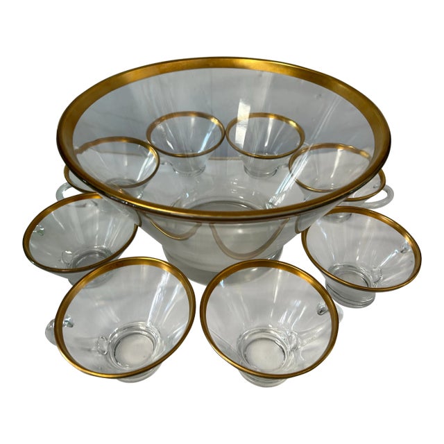 1980s Dorothy Thorpe Style Punch Bowl Set- 9 Pieces For Sale