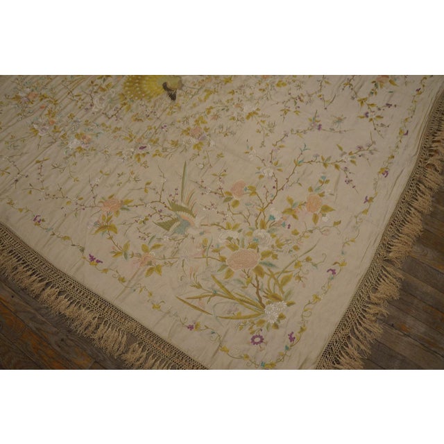 Textile Elegant Ivory Ground With Stylized Floral Design Antique Chinese Silk Embroidery For Sale - Image 7 of 11