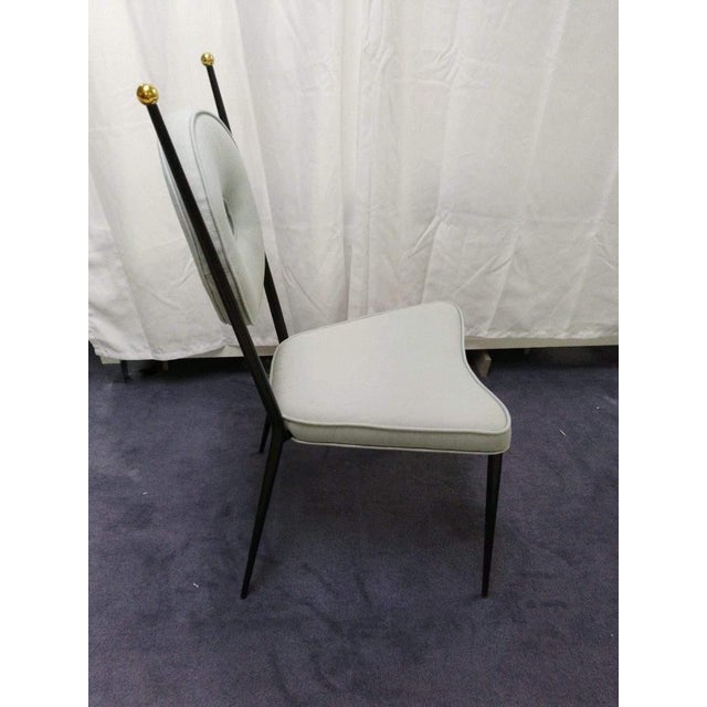 Mid-Century Modern Pair of Jonathan Adler Rondo Dining Chairs in Tussah Sky Fabric For Sale - Image 3 of 6