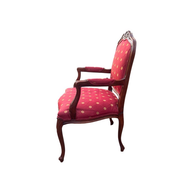 Ethan Allen French Louis XV Style Carved Cherry Armchair in Red & Gold For Sale In Greensboro - Image 6 of 12
