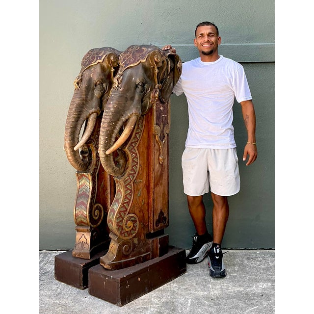 Mid 20th Century Vintage Boho Polychromed Elephant Statues - A Pair For Sale - Image 5 of 12