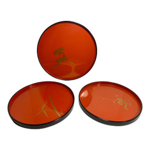 Set of 3 Vintage Japanese Wajima Lacquerware Trays by Artist Takasaki Shūhō 高崎秋峯