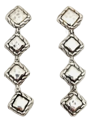 Late 20th Century John Hardy Estate Palu Hammered Drop Earrings 2" Silver, A Pair