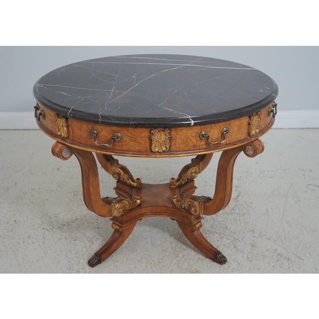 Age: Approx: 20 Years Old Details: Subtle Gold Accents Quality Construction Beveled Marble Top Nice Burl Elm Skirt French...