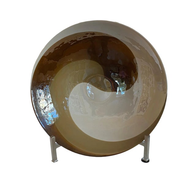 Vintage Modernist Designer Glass Bowl With Swirl Design and Metal Stand For Sale - Image 13 of 13