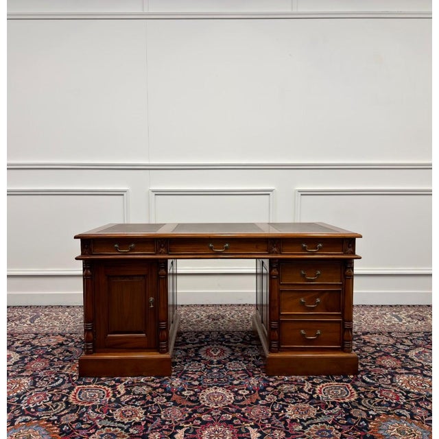 Classic English Desk Brown Leather For Sale - Image 3 of 18