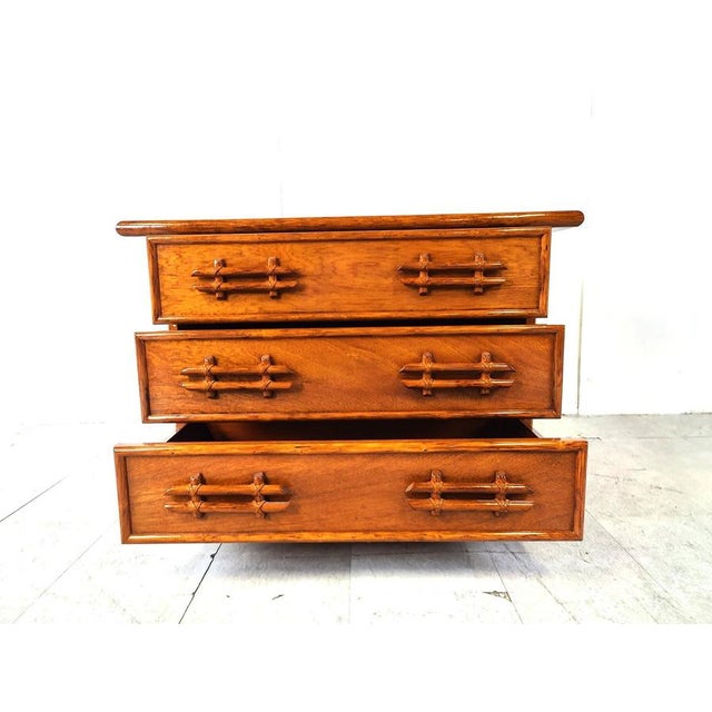 Wood Vintage Bamboo Chest of Drawers from Maugrion, 1970s For Sale - Image 7 of 12