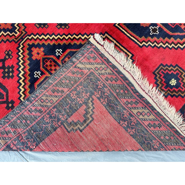 Turkmen Tribal Red Afghan Hand-Knotted Wool Runner - 5'1" X 13' For Sale - Image 4 of 11