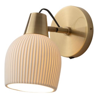 Petaluma Bone Porcelain Wall Sconce - Weathered Brass, Plug-In, Dimmer Switch For Sale