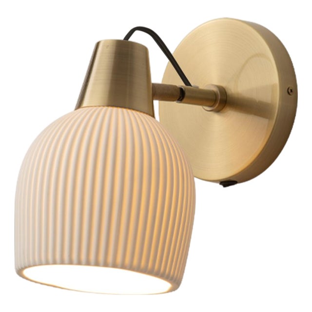 Petaluma Bone Porcelain Wall Sconce - Weathered Brass, Plug-In, Dimmer Switch For Sale