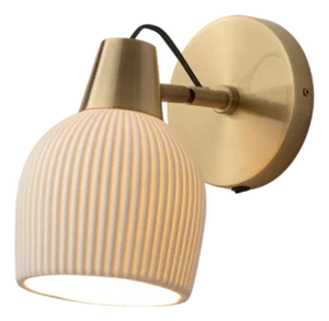 Petaluma Bone Porcelain Wall Sconce - Weathered Brass, Plug-In, Dimmer Switch