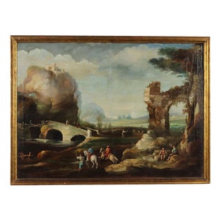 Landscape Ruins, Oil on Canvas, 18th Century For Sale