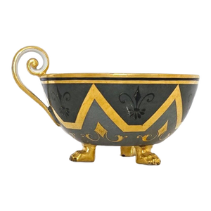 Antique Early 19th Century Neoclassical Vienna Porcelain Tea Cup With Lion's Paw Feet