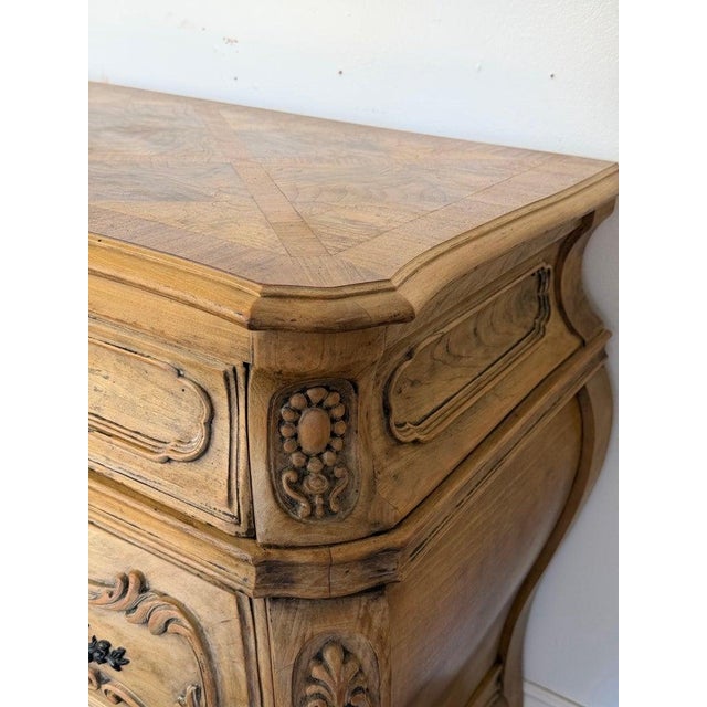 Bronze Antique French Louis XV Bombe Commode - Bleached Oak For Sale - Image 8 of 17
