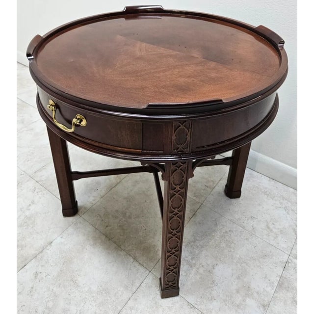 Baker Furniture Company 1980s Baker Furniture Mahogany Chinese Chippendale Accent End Table One Drawer For Sale - Image 4 of 12