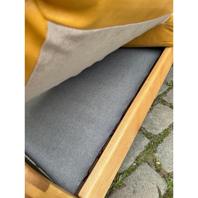 Brown Three-Seater Sofa in Yellow Genuine Leather and Wood by Rolf Benz For Sale - Image 8 of 11