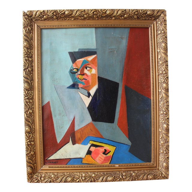 Mid-Century Modern Composition, Oil Painting, 1950s, Framed For Sale