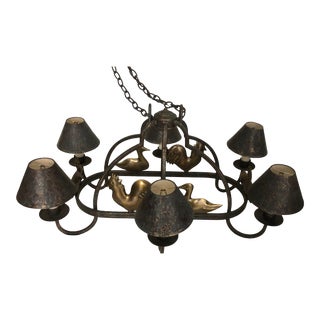 Dana Creath 6 Light Iron and Brass Chandelier For Sale