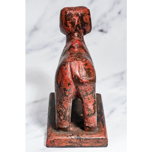 Wood Hand Carved Asian Folk Art Wood Animal Sculpture Statue Distressed Painted Patina Home Decor For Sale - Image 7 of 11