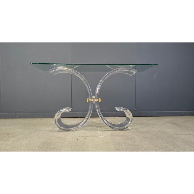 Brass and Acrylic Glass Console Table, 1970s, in Flawless conditions. Designed 1970 to 1979